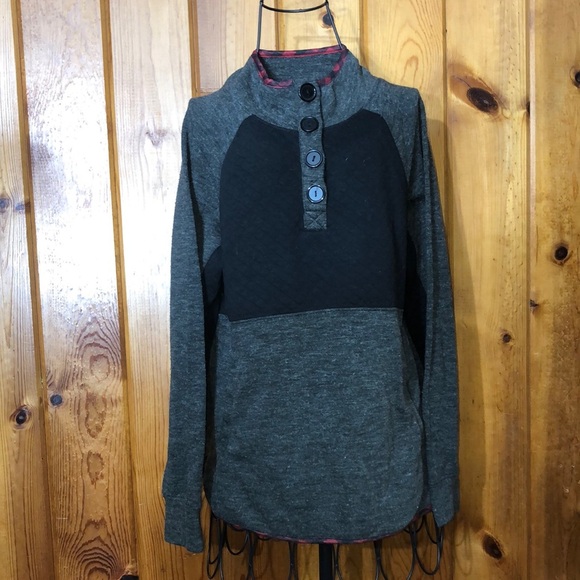 Maurice Buffalo/gray print pull over quarter button up sweatshirt size medium​ - Picture 2 of 7